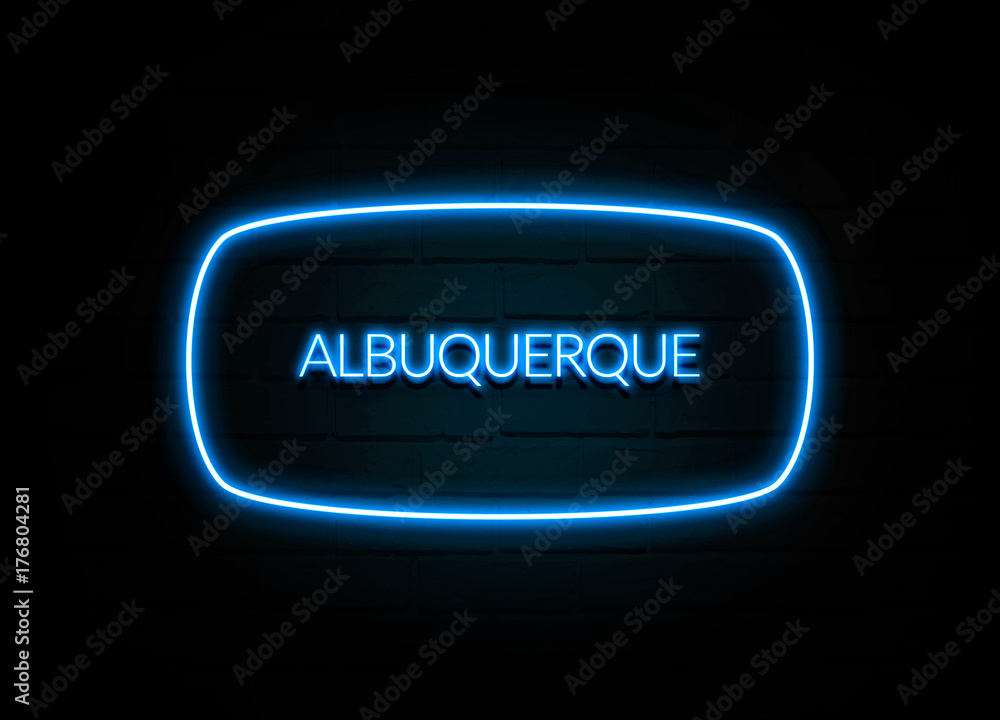 Albuquerque - colorful Neon Sign on brickwall Albuquerque - colorful Neon Sign on brickwall