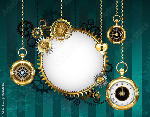 Round mechanical banner on green background