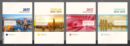 Cover design for annual report and business catalog, magazine, flyer or booklet blue, yellow, red, and green colors. Brochure template layout. A4 cover vector EPS-10 sample image with Gradient Mesh.