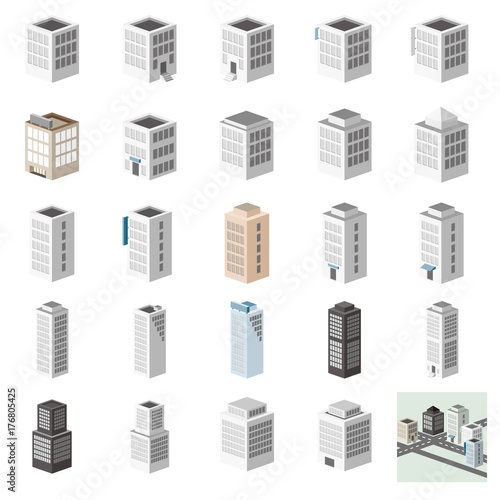 3D建物セット　ビル・事務所・街並み