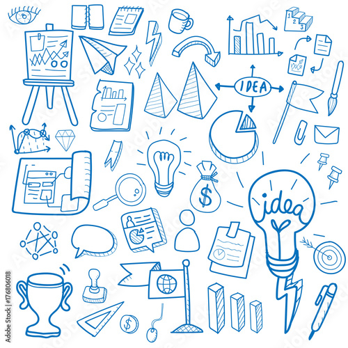 Illustration of startup business doodle collection