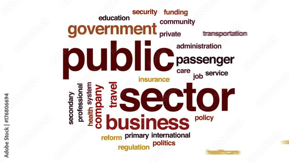 Public sector animated word cloud, text design animation. Public sector animated word cloud, text design animation.