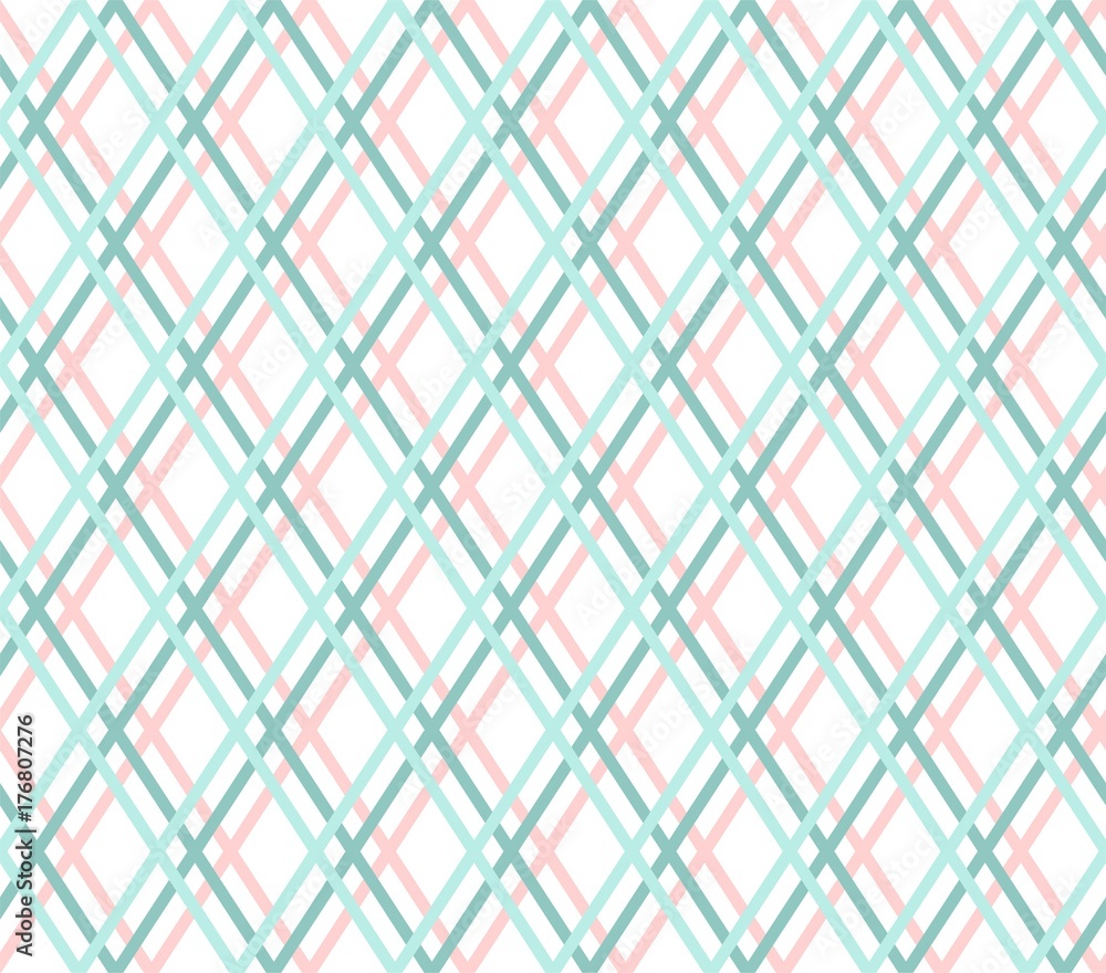 Geometric background, seamless, thin blue line, diamonds, vector. Turquoise and pink thin lines cross on a white field. Vector decor. Geometric background, seamless, thin blue line, diamonds, vector. Turquoise and pink thin lines cross on a white field. Vector decor.