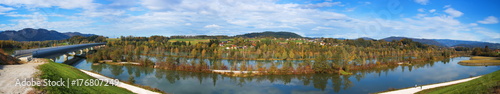 Panorama Fischteiche, Drauauen, und Koralmbahn bei Stein im Jauntal / Unterkärnten 