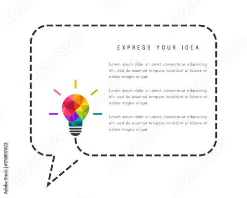 Speech bubble made of dotted line with low poly lightbulb as creative idea concept 