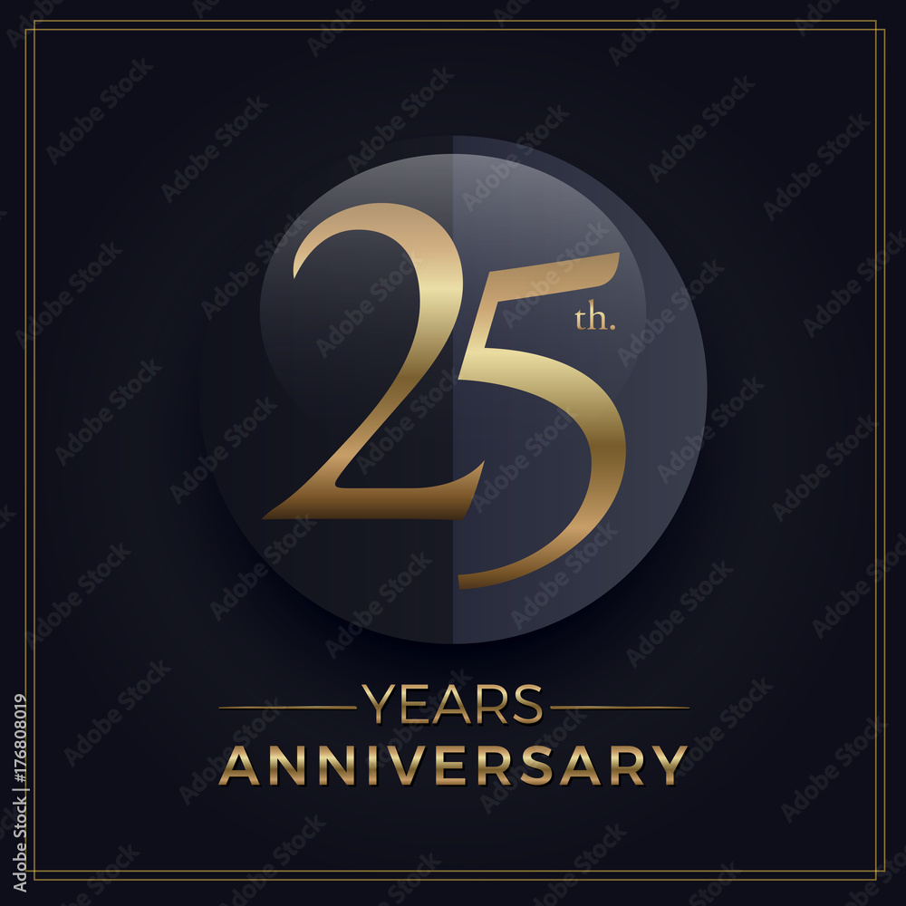 25 years gold and black anniversary celebration simple logo template on dark background 25 years gold and black anniversary celebration simple logo template on dark background