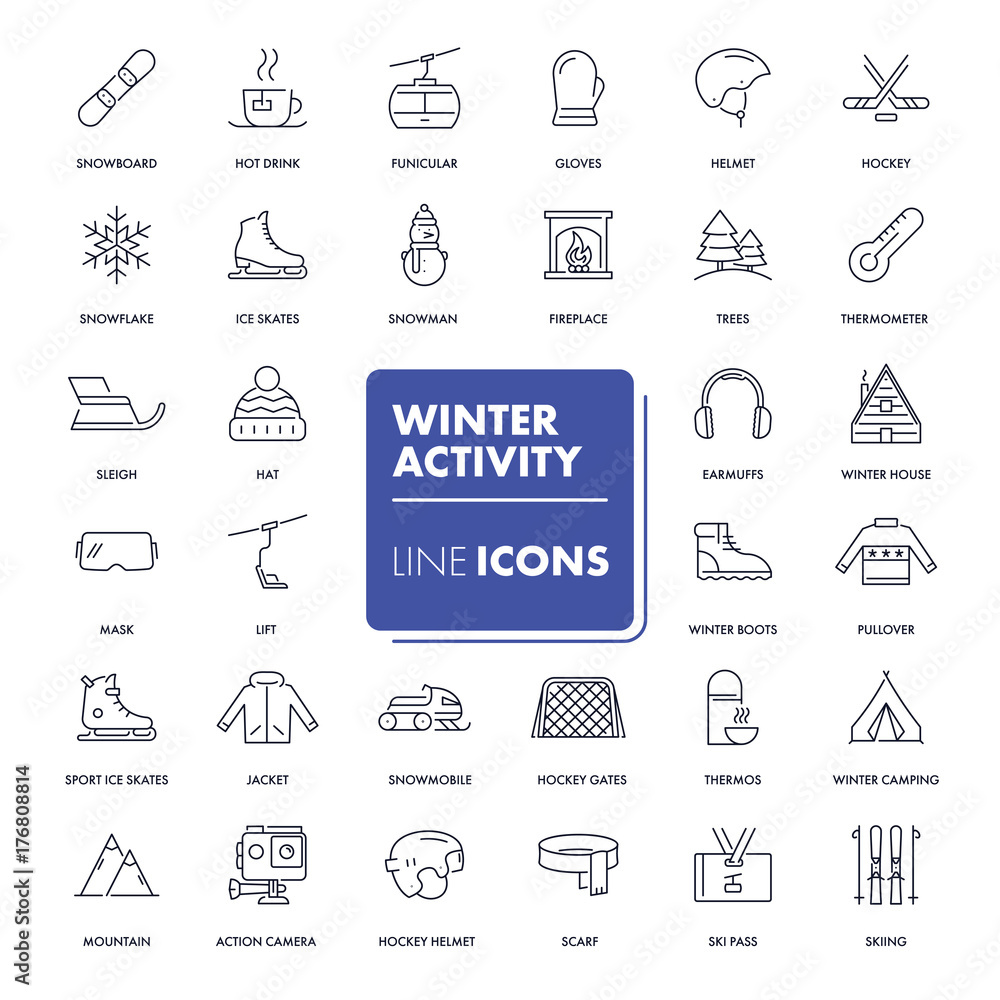 Line icons set. Winter activity Line icons set. Winter activity