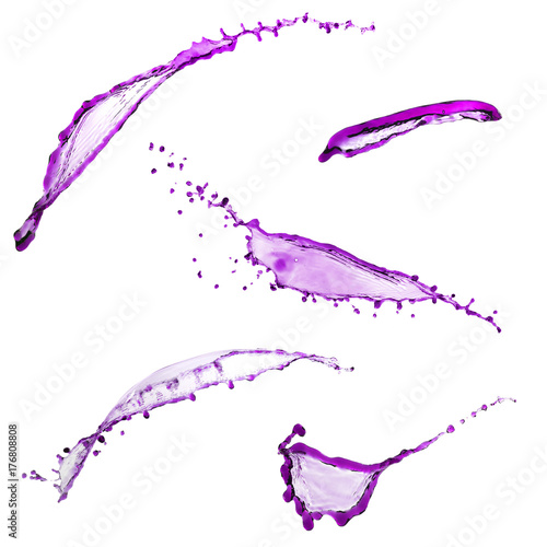 Elegant collection of purple splashes isolated over white backgr