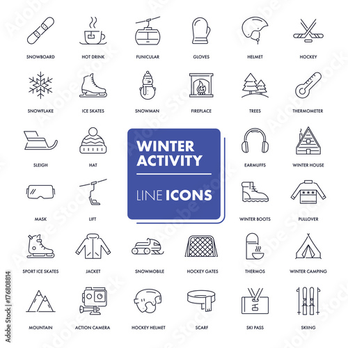 Line icons set. Winter activity