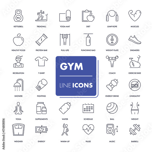 Line icons set. Gym