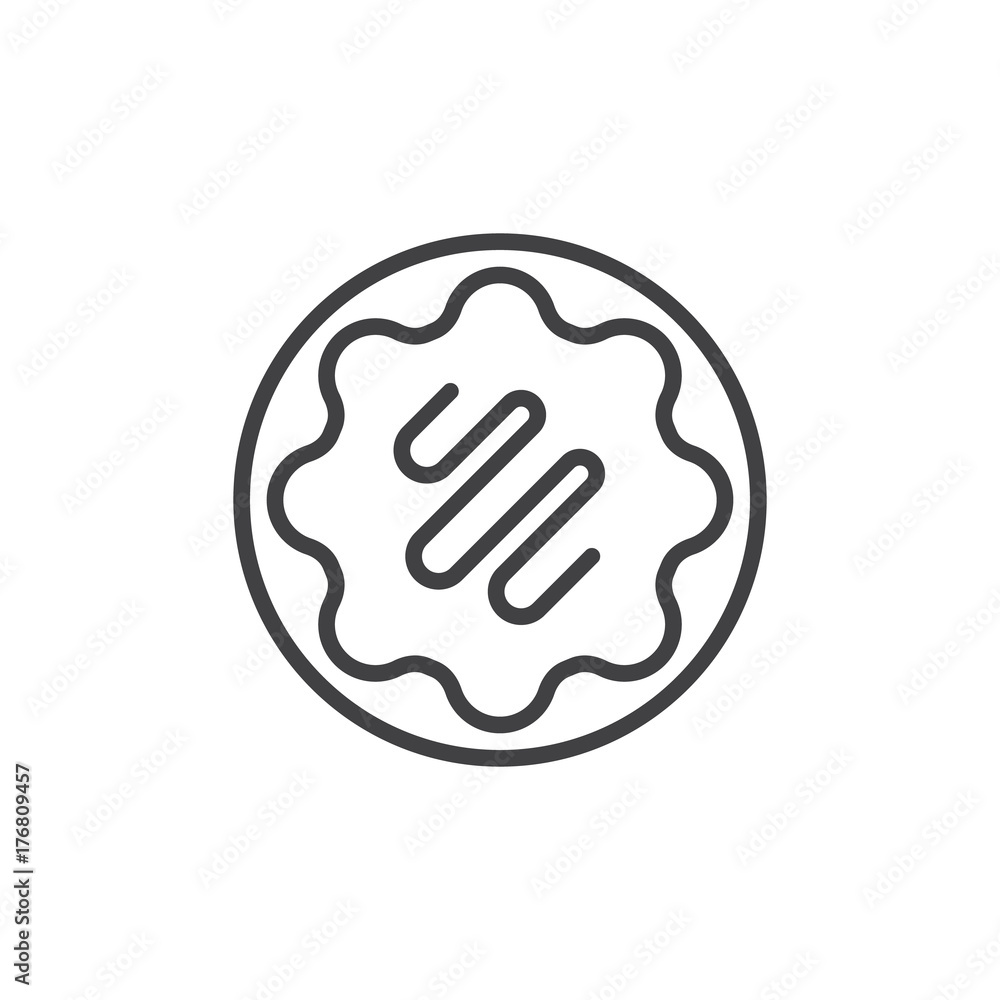 Obraz premium Doughnut line icon, outline vector sign, linear style pictogram isolated on white. Sweet dessert symbol, logo illustration. Editable stroke