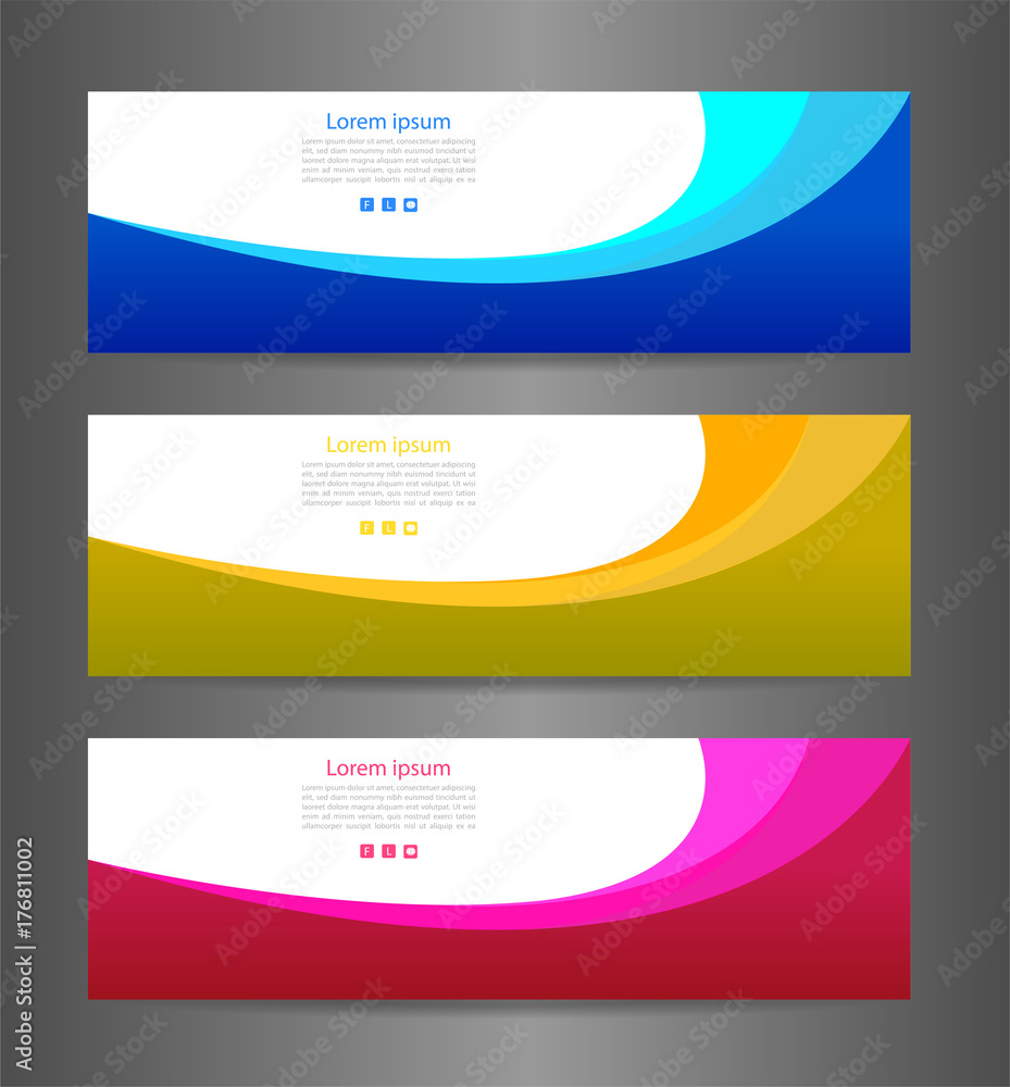 Fototapeta premium Set three colorful abstract modern banner texture. Vector banner background for web banner design