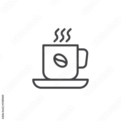 Cup of hot Coffee line icon  outline vector sign  linear style pictogram isolated on white. Symbol  logo illustration. Editable stroke