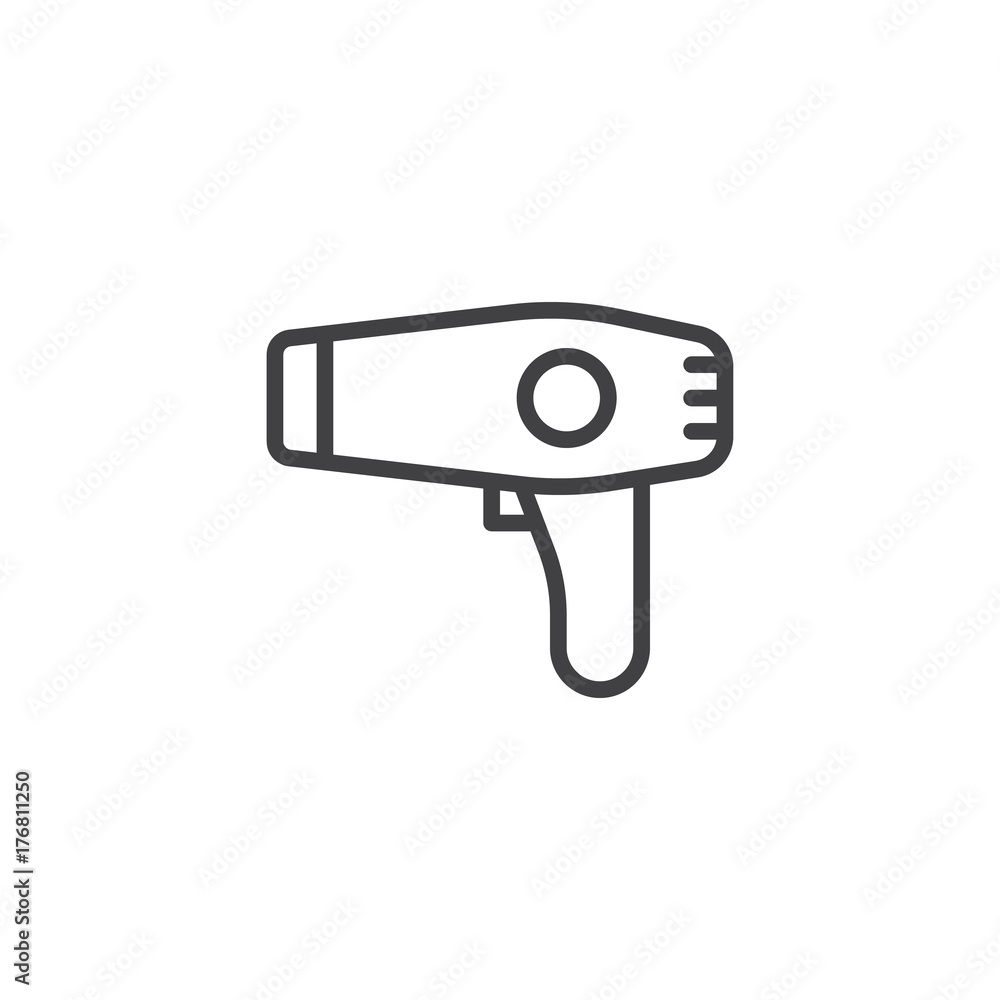 Hair dryer line icon, outline vector sign, linear style pictogram isolated on white. Symbol, logo illustration. Editable stroke Hair dryer line icon, outline vector sign, linear style pictogram isolated on white. Symbol, logo illustration. Editable stroke