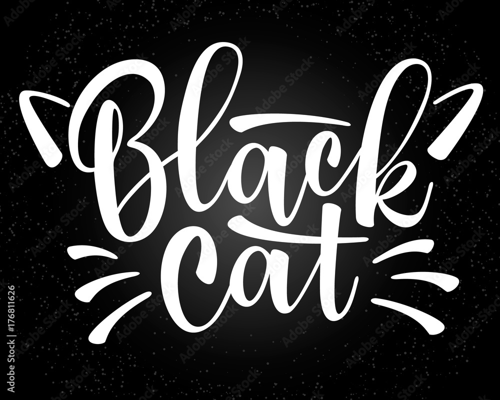 Vector lettering Black cat with cute cat whiskers