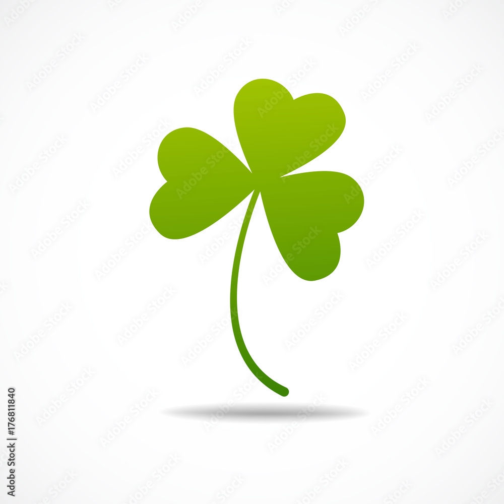 Three leaf irish clover icon. Bright green shamrock Isolated on white. Three leaf irish clover icon. Bright green shamrock Isolated on white.