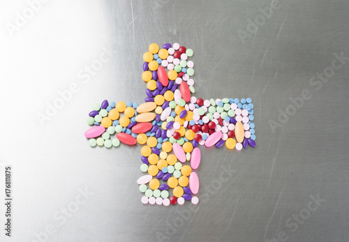 Colorful medicine Tablets on the table