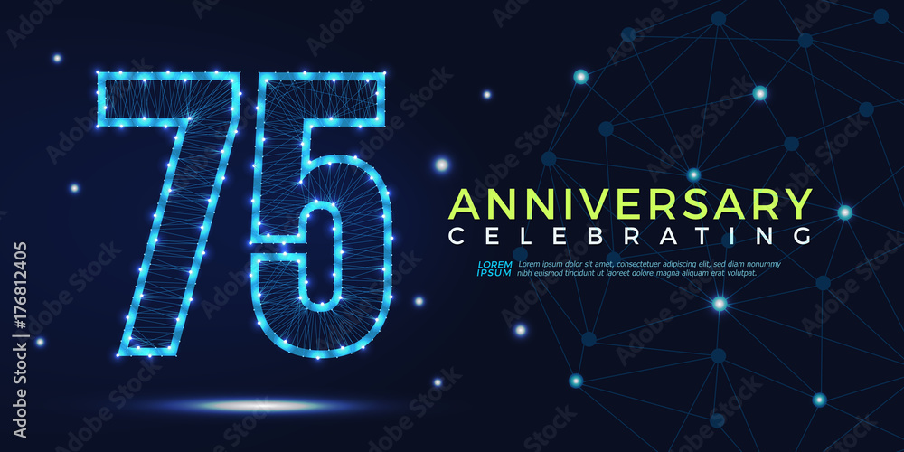 75 years anniversary celebrating numbers vector abstract polygonal silhouette. 75th anniversary concept. vector illustration