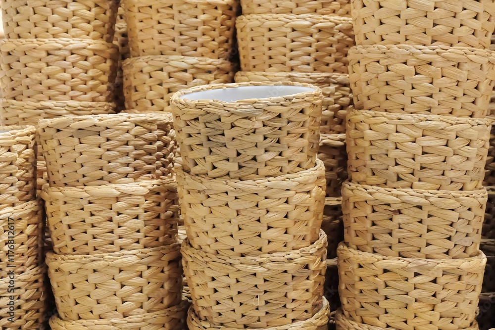 Stack of Water Hyacinth Wicker Weave Containers
