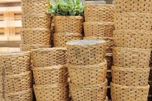 Stack of Water Hyacinth Wicker Weave Containers © arayabandit