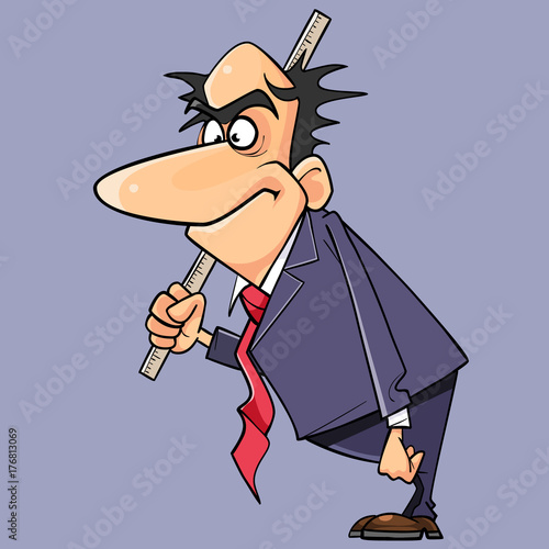 cartoon man in a suit and tie is standing with a ruler in his hand