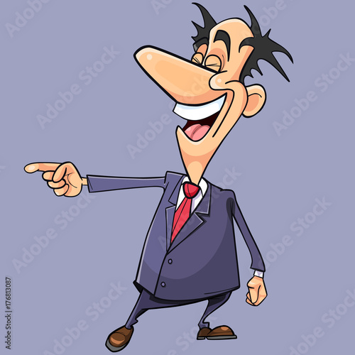 cartoon man in a suit and tie scoffs pointing his finger