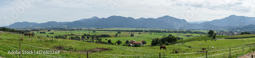 mountain landscape / Panoramic view of the Alps and meadows in Bavaria, Germany 