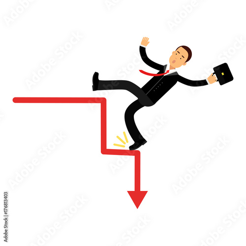 Stressed businessman character falling down of career ladder, business and financial failure, economic crisis vector Illustration
