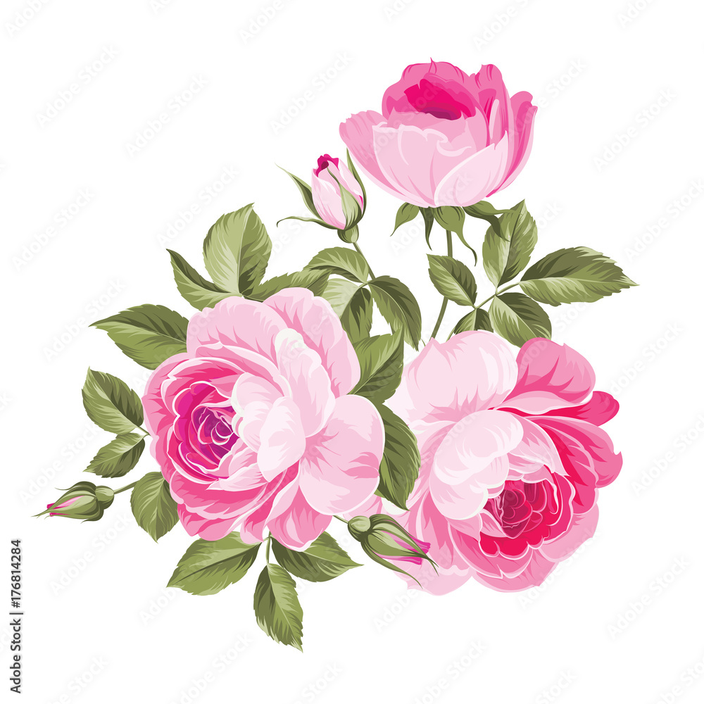 The rose elegant card. A spring decorative bouquet of roses flowers. Small floral garland. Vector illustration. The rose elegant card. A spring decorative bouquet of roses flowers. Small floral garland. Vector illustration.