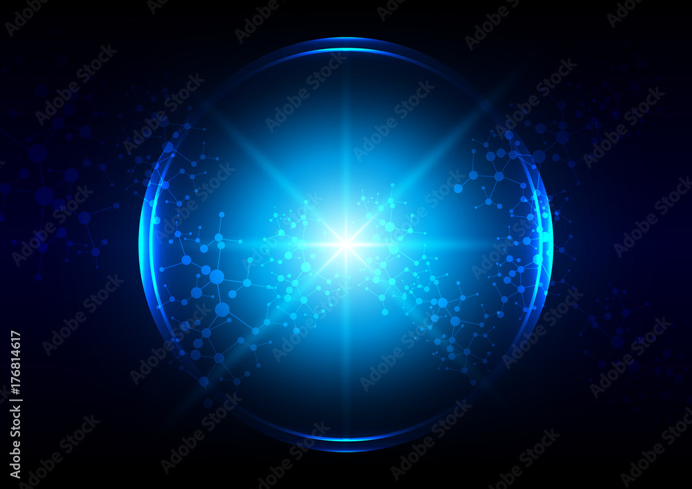 abstract vector blue lighting with circle and mesh connection concept.