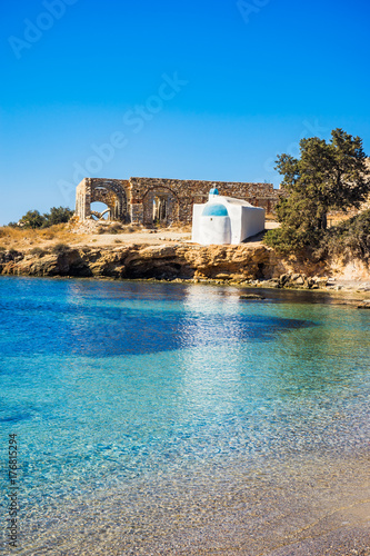 Fototapeta Agios Ioannis chapel on Aliko beach in Naxos island, Cyclades, Greece
