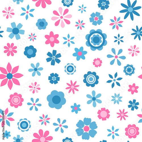 Fototapeta Naklejka Na Ścianę i Meble -  seamless pattern with blue and pink flowers