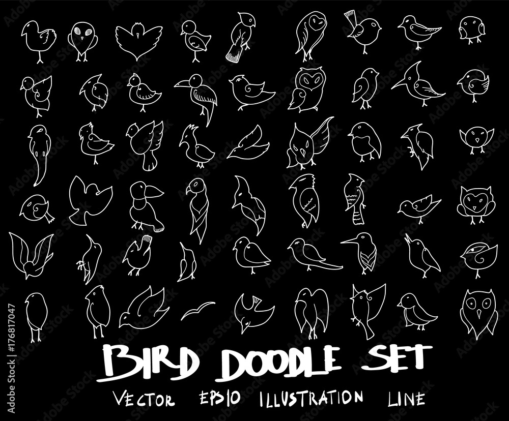 Doodle sketch bird icons Illustration vector on black eps10 Doodle sketch bird icons Illustration vector on black eps10