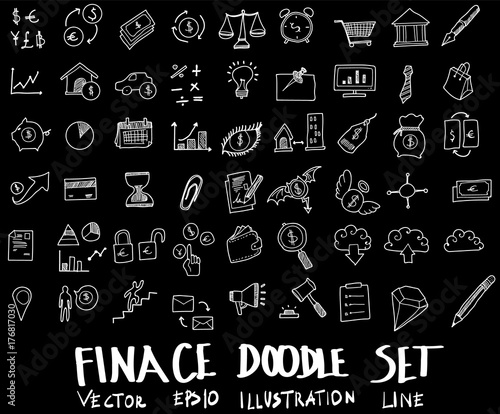 Doodle sketch finance icons Illustration vector on black eps10