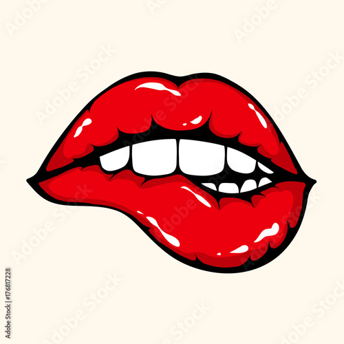 Vector illustration of woman biting sexy red lips vector de Stock | Adobe  Stock