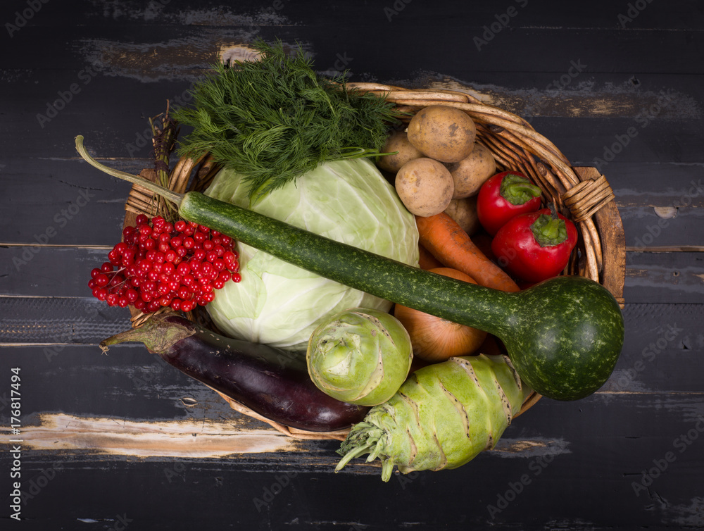 wicker basket with vegetables