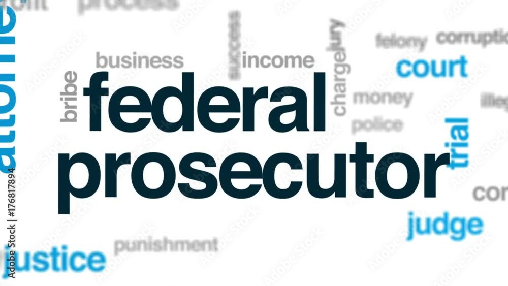Federal prosecutor animated word cloud, text design animation. Federal prosecutor animated word cloud, text design animation.