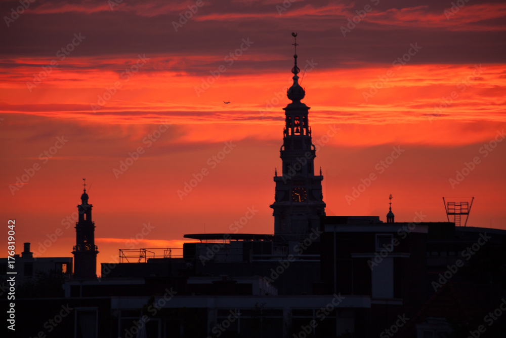 Red Sunset in Amsterdam - Skyline