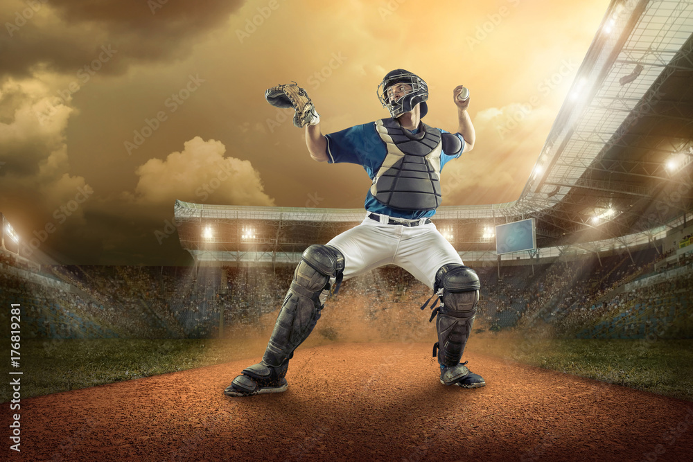 Fototapeta premium Baseball players in action on the stadium.