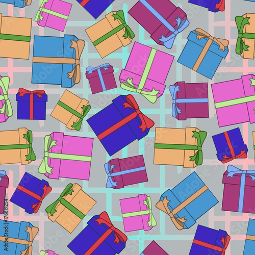 Seamless abstract pattern. Background with colorful gift boxes
