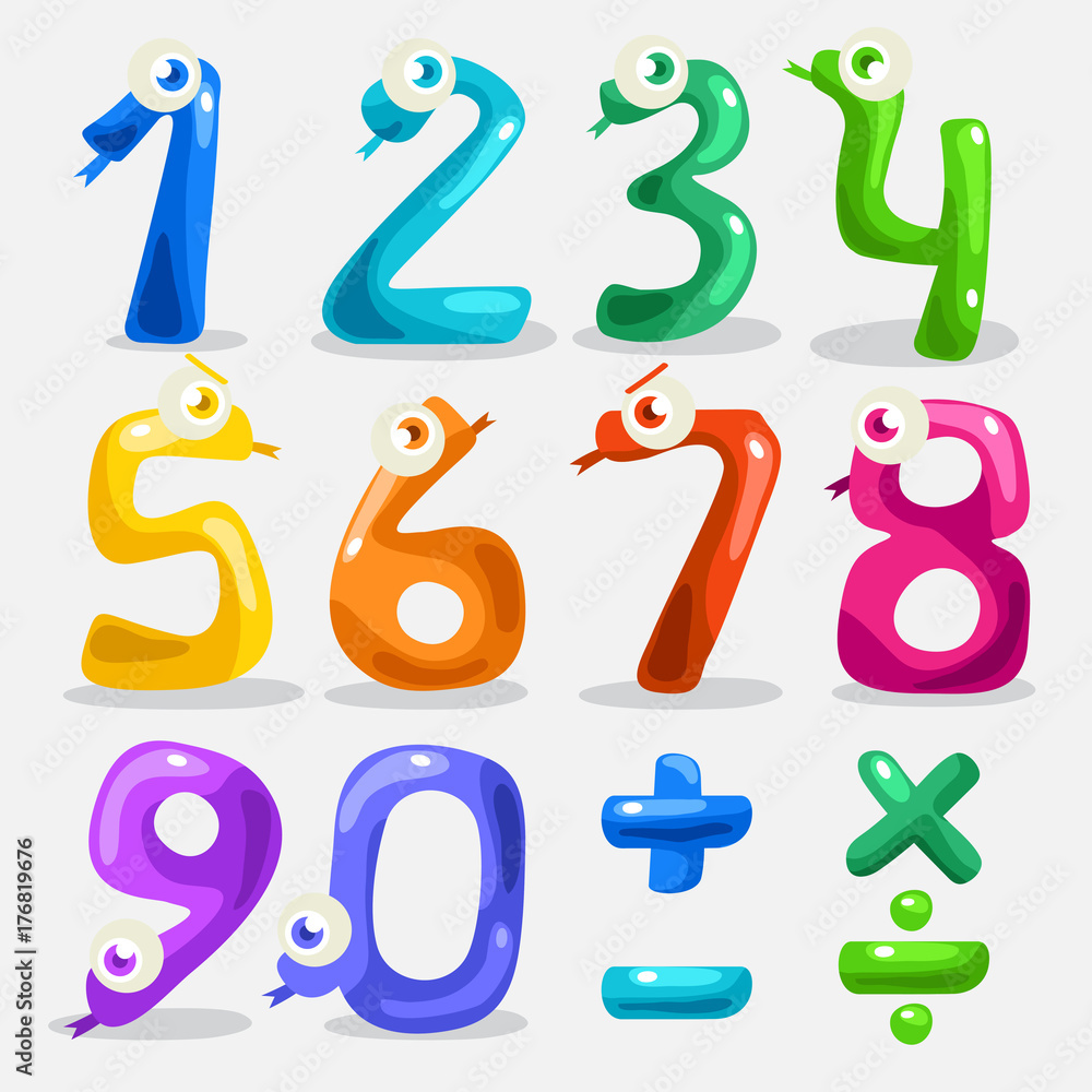 Naklejka premium Funny Snake Shaped Number Set : Vector Illustration