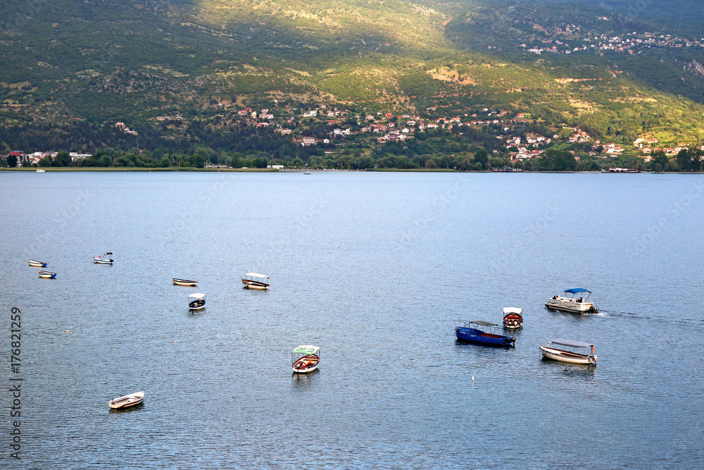 boats on Ohrid lake Macedonia landscape