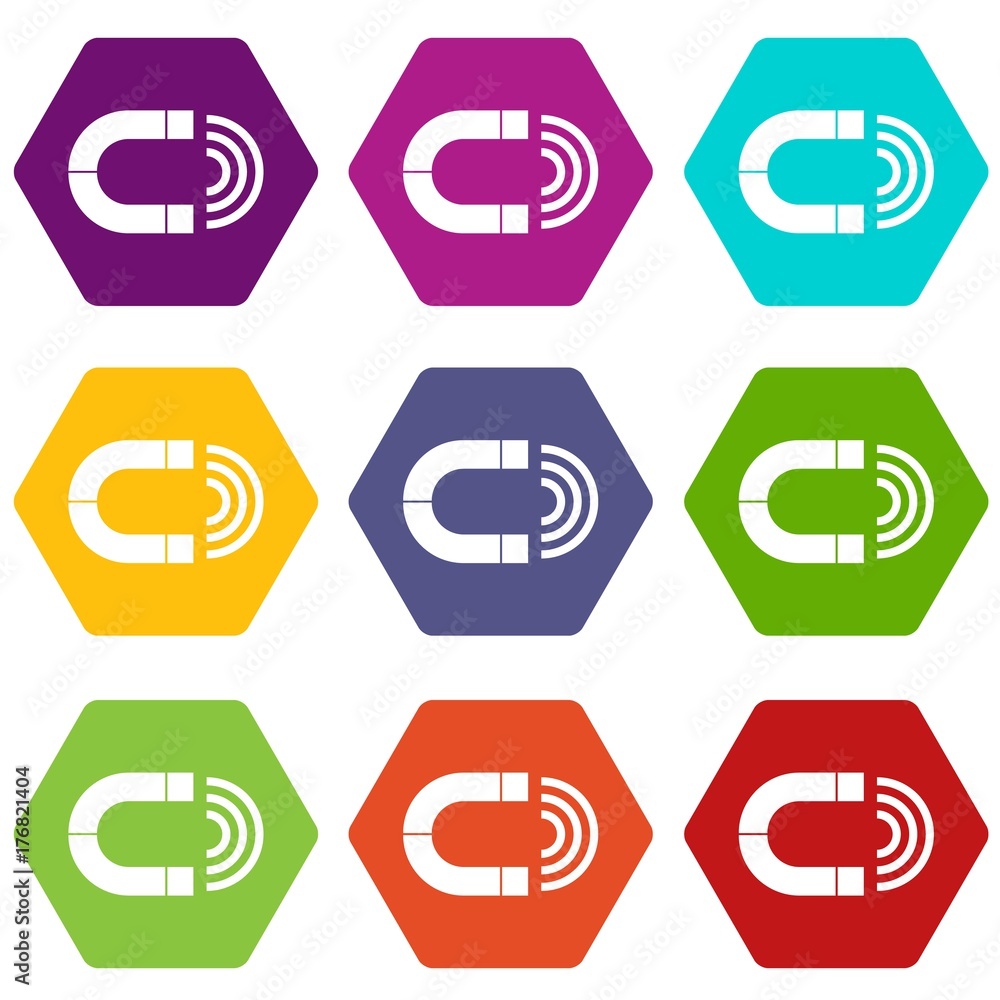 Magnet icon set color hexahedron Magnet icon set color hexahedron
