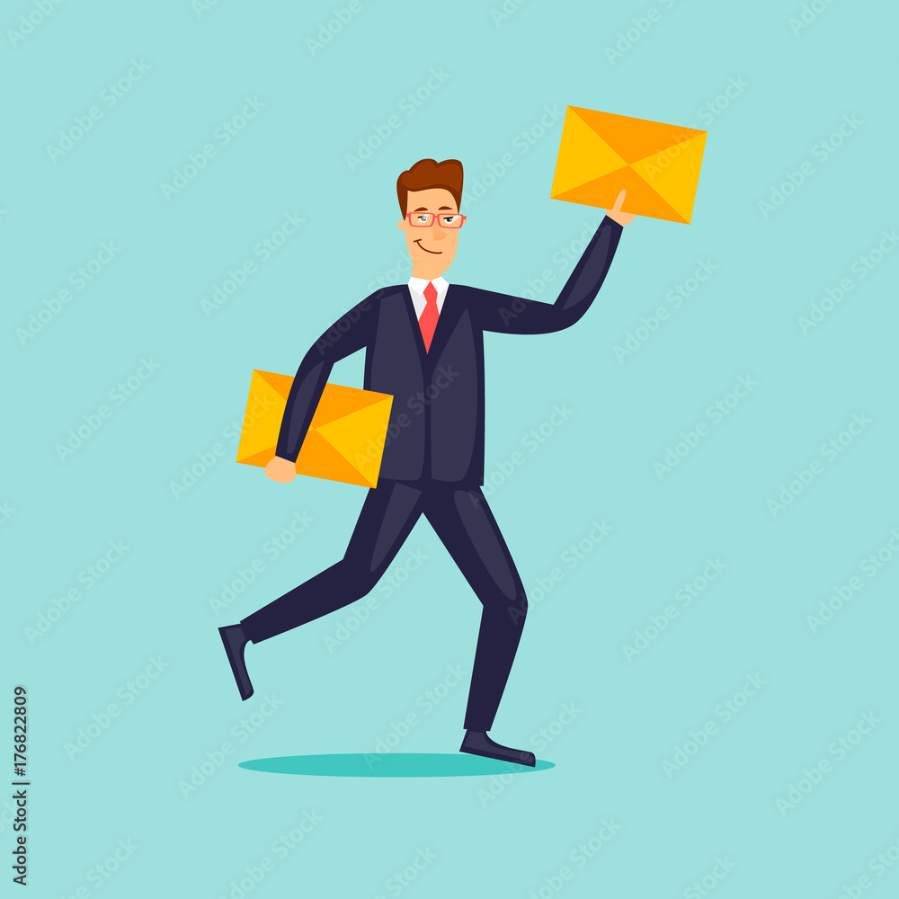Businessman is carrying a letter. Flat design vector illustration. Businessman is carrying a letter. Flat design vector illustration.