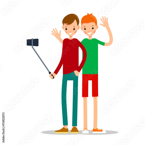Boy with mobile phone. Man do selfie