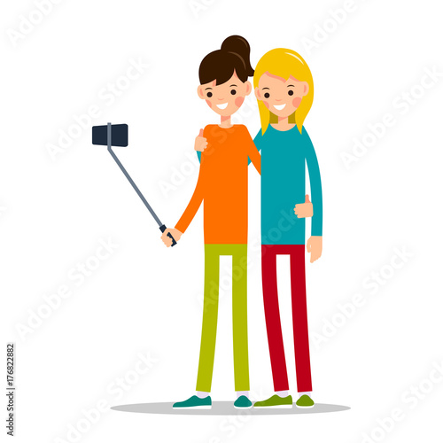 Girl with mobile phone. Woman do selfie