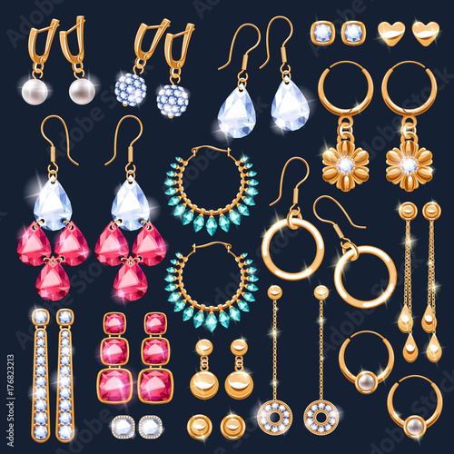 Obraz na płótnie Realistic earrings jewelry accessories icons set.