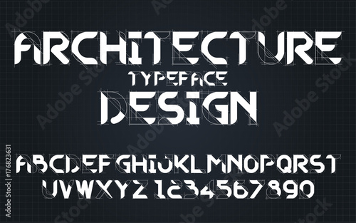 Decorative architecture alphabet vector fonts and numbers.Typography design for headlines, labels, posters, logos, cover, etc.