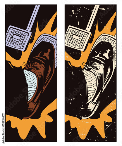 Human foot pressing car pedal