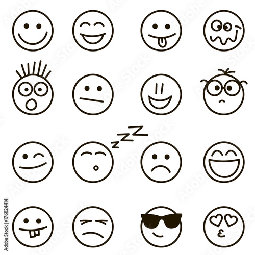 Emotional hand drawn faces set